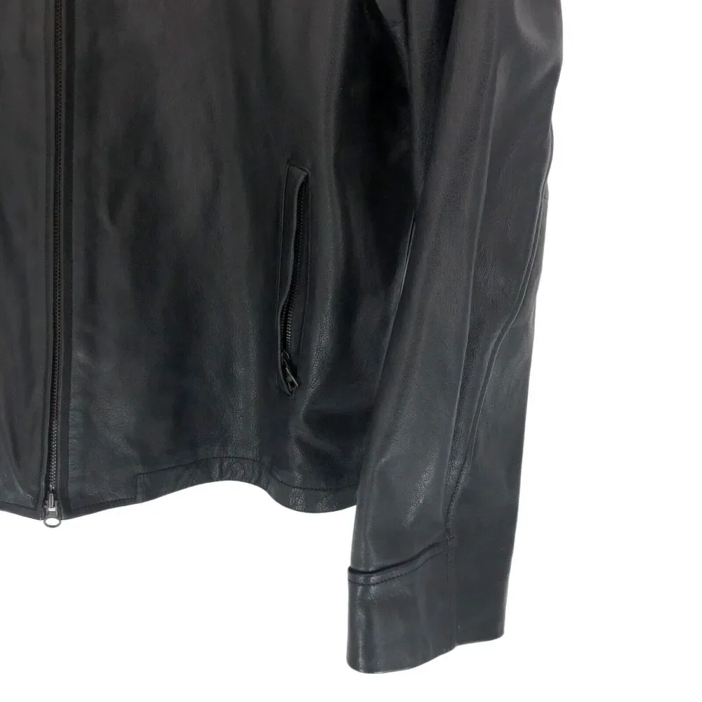 Banana Republic Black Genuine Leather Jacket Mens Large Vintage Y2K Full Zip EUC